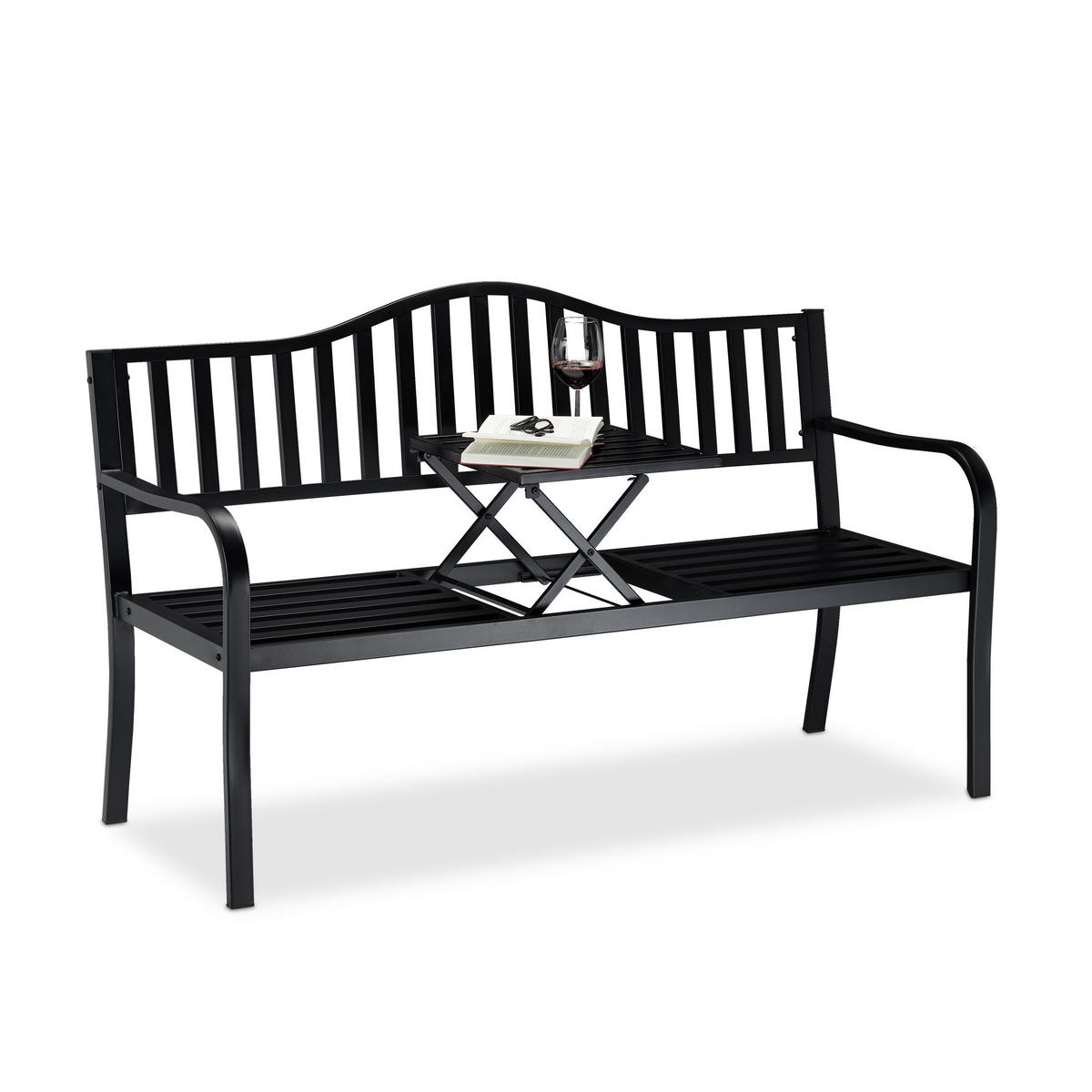 GARTENBANK - Schwarz, Metall (150/90/57.5cm) - Relaxdays