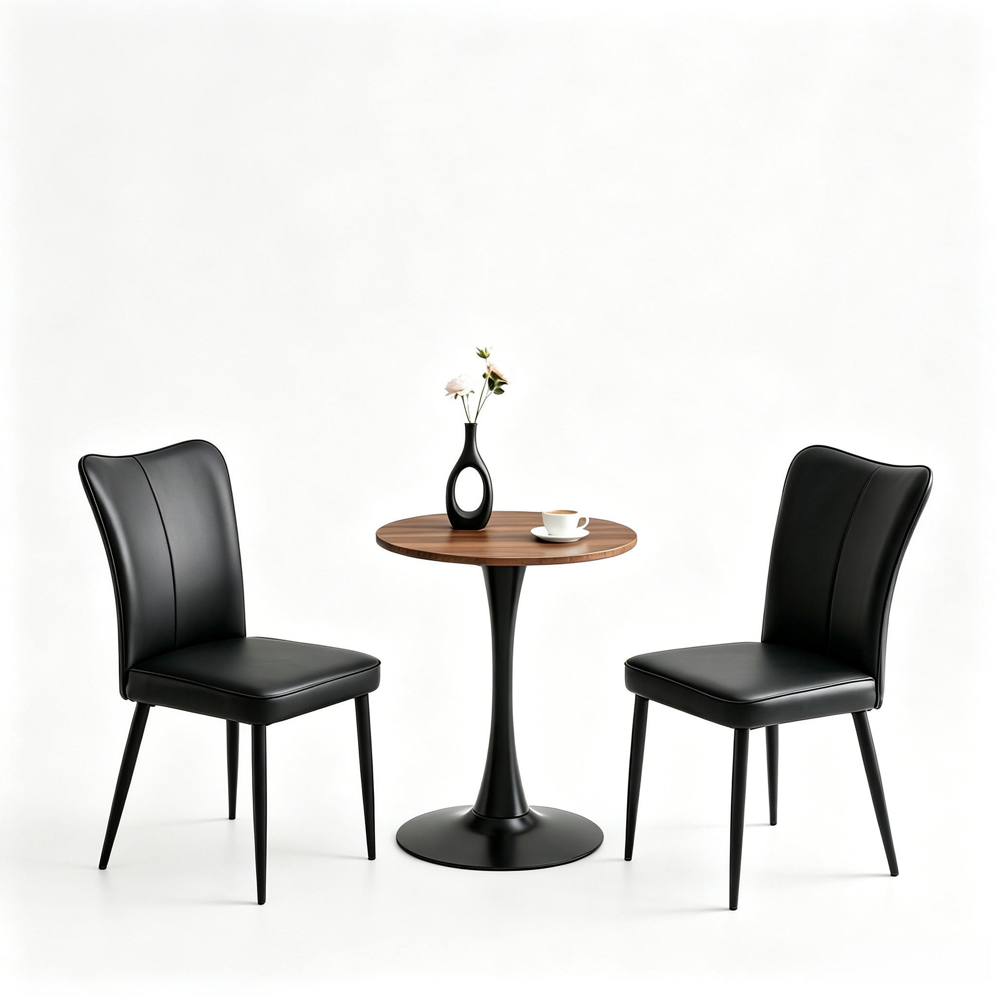 TISCHGRUPPE Rund 60 cm 3-tlg. Schwarz MDF PU Leder - Schwarz, Holzwerkstoff/Metall (73.5/21.5/76cm) - Raelunyi