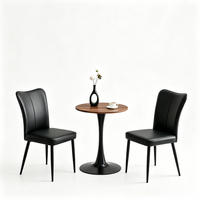 TISCHGRUPPE Rund 60 cm 3-tlg. Schwarz MDF PU Leder - Schwarz, Holzwerkstoff/Metall (73.5/21.5/76cm) - Raelunyi
