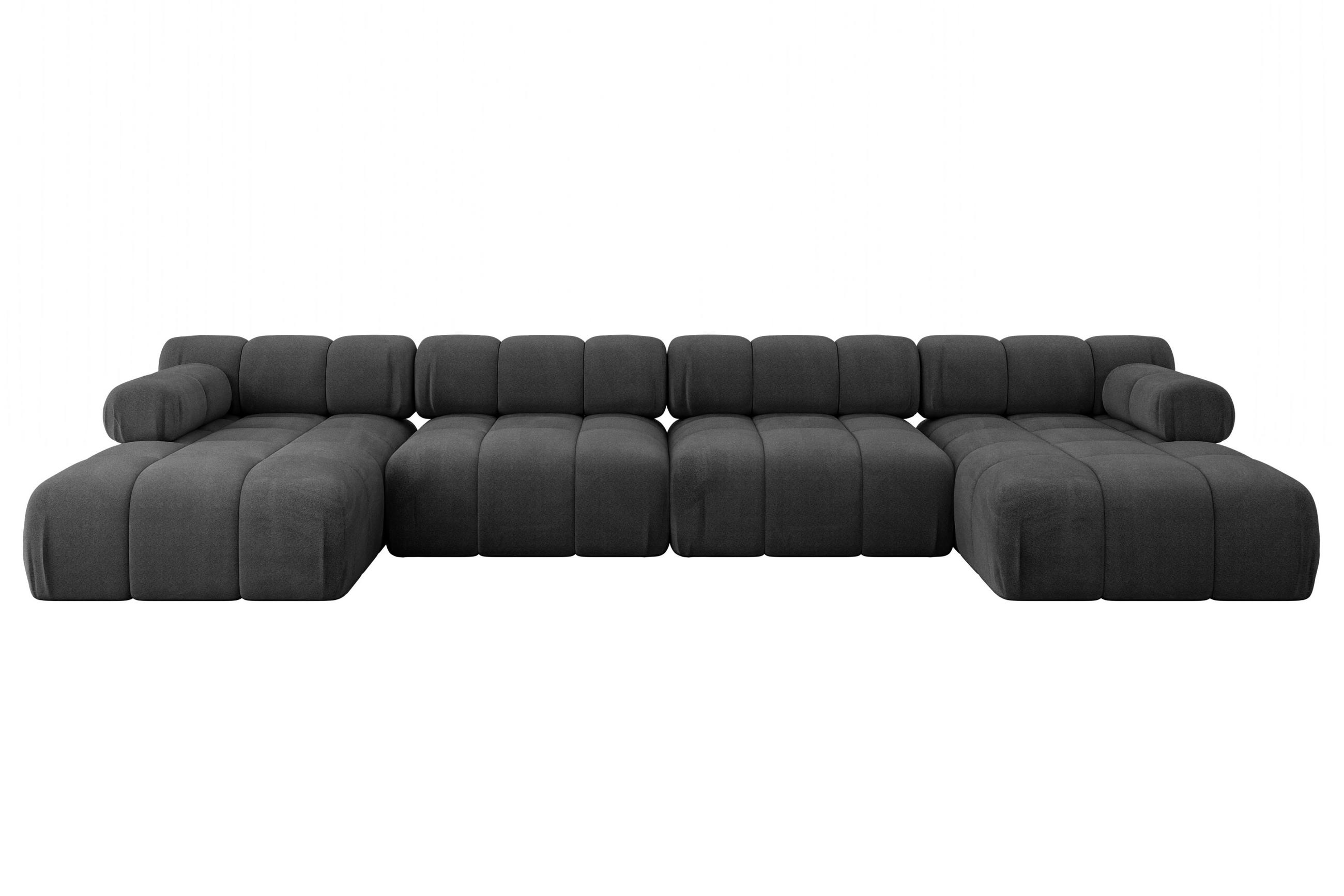 WOHNLANDSCHAFT modulares Sofa Tesso-U2 - 380x160x70 cm Schwarz Velours - Schwarz, Holzwerkstoff/Textil (380/70/160cm) - ALTDECOR