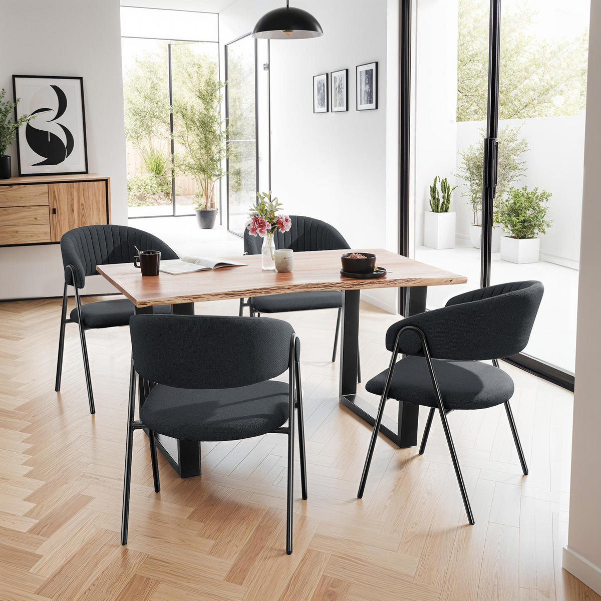 ARMLEHNSTUHL 4er Set Bedano 60 x 58 x 85 cm schwarz - Schwarz, Kunststoff (60/85/58cm) - tectake