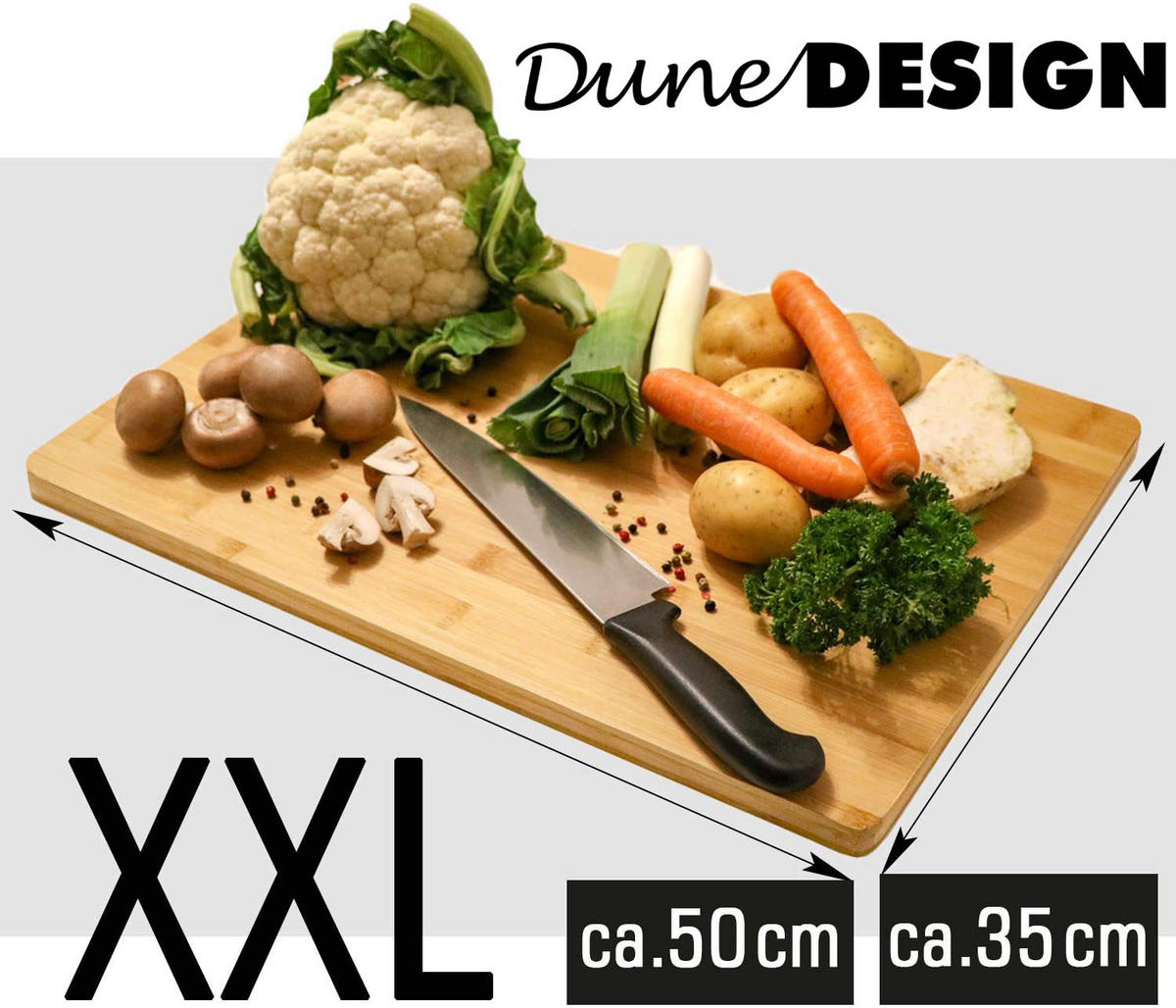 XL-SCHNEIDEBRETT 35/50/2 cm, Bambus - Naturfarben, Holz (35/50cm) - Dunedesign