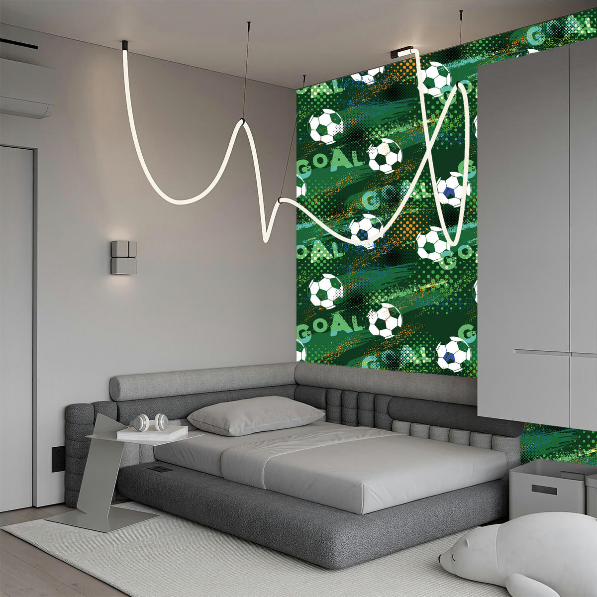 VLIESTAPETE Fußball-Graffiti Goal – Grün, Schwarz – 50x1000 cm - Schwarz/Grün, Papier (50/1000cm) - Muralo