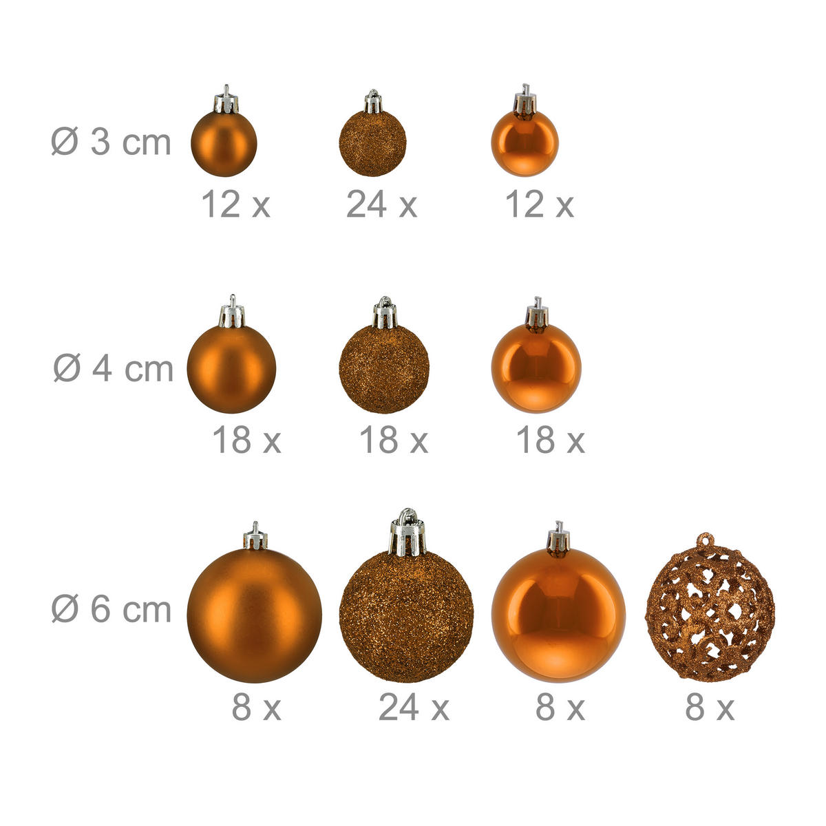150-TLG.WEIHNACHTSKUGELN-SET - Orange, Kunststoff (6/7/6cm) - Relaxdays