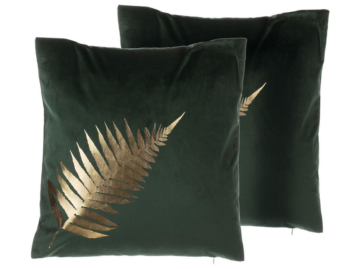 DEKOKISSEN 2er-Set Dunkelgrün 45/45 cm Fern - Dunkelgrün, Textil (45/45cm) - Beliani