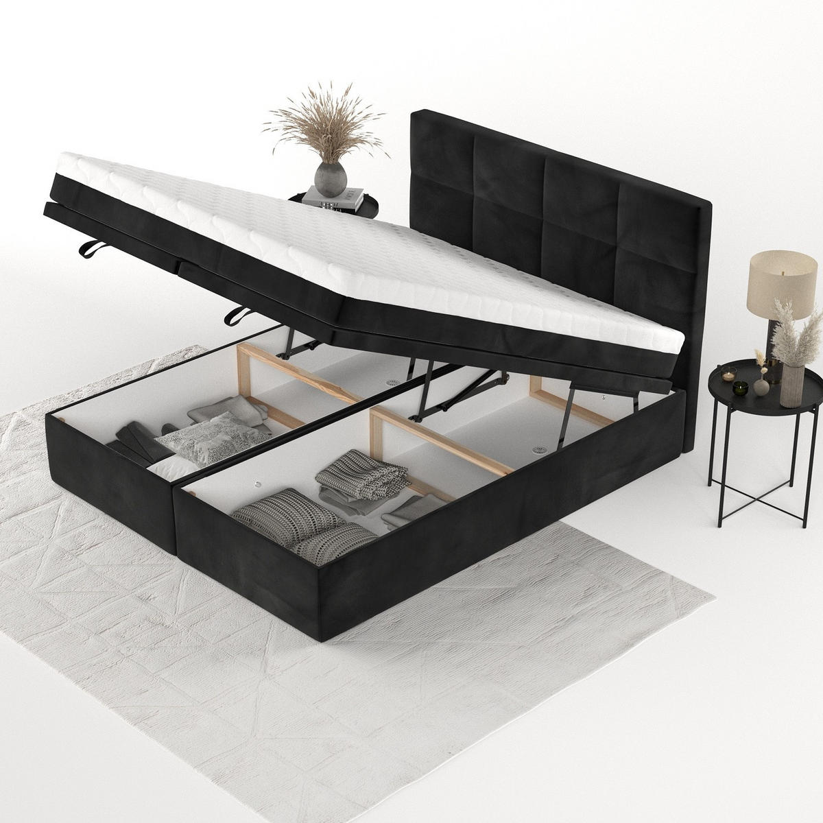 BOXBETT Tessa 180/200 cm Schwarz im Kronos Stoff - Schwarz, Holz/Holzwerkstoff (180/200cm) - AltaBeds