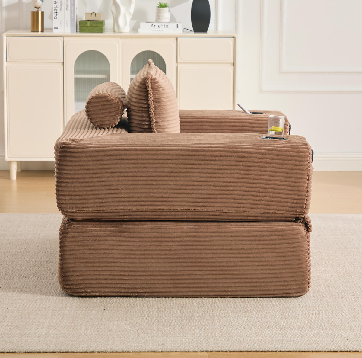 SOFA mit Schlaffunktion 122 x 98 x 80 cm Cord Braun - Dunkelbraun, Kunststoff (98/80/122cm) - Meubliv