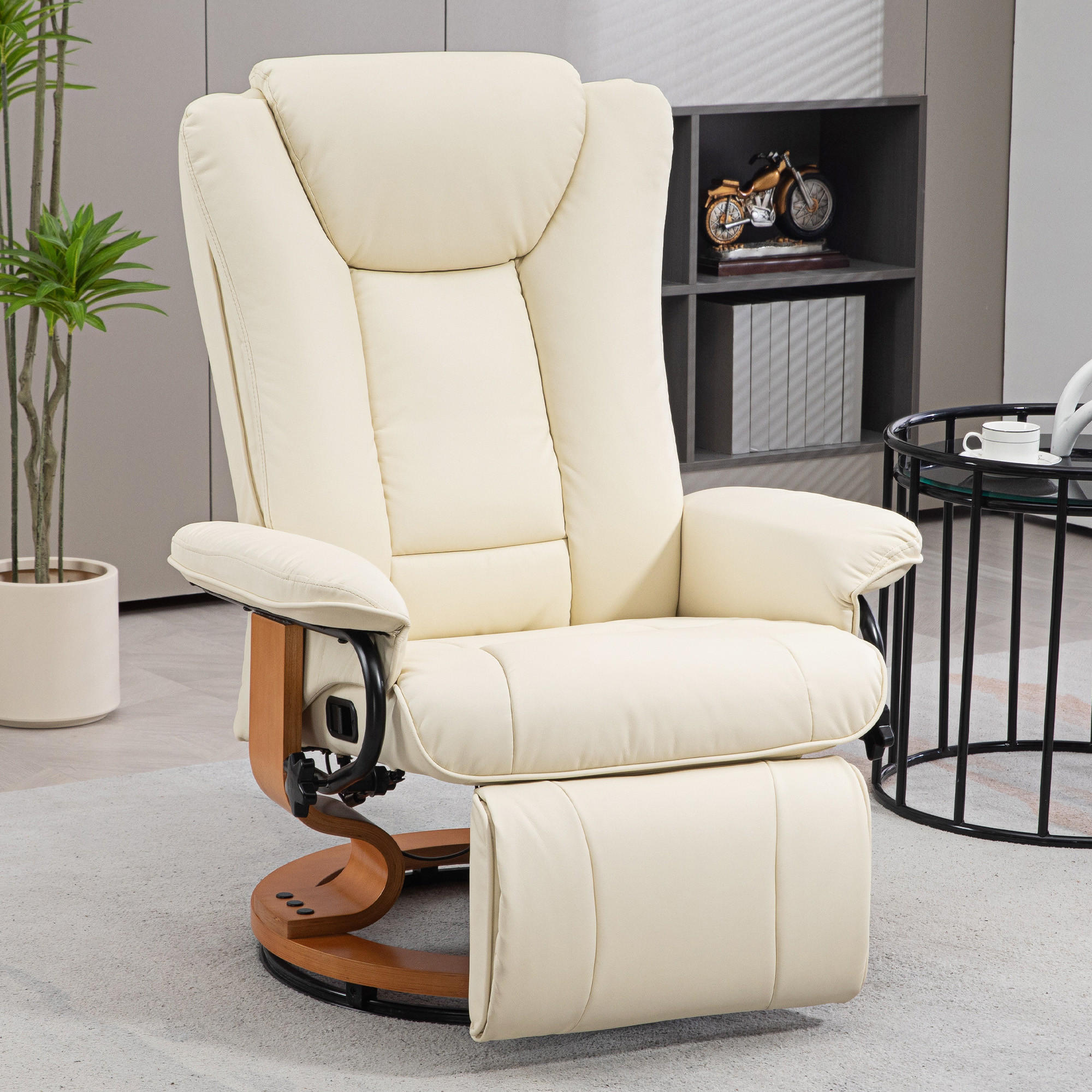 RELAXSESSEL, Kunstleder, Cremeweiß - Creme, Leder (88/103/78cm) - HOMCOM