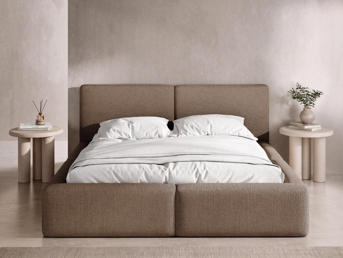 POLSTERBETT Duo mit Bettkasten, Lattenrost & gepolsterten Füßen in Braun Chenille 160x200 cm - hnedá/farba brezy, kov/textil (160/200cm) - WFL GROUP