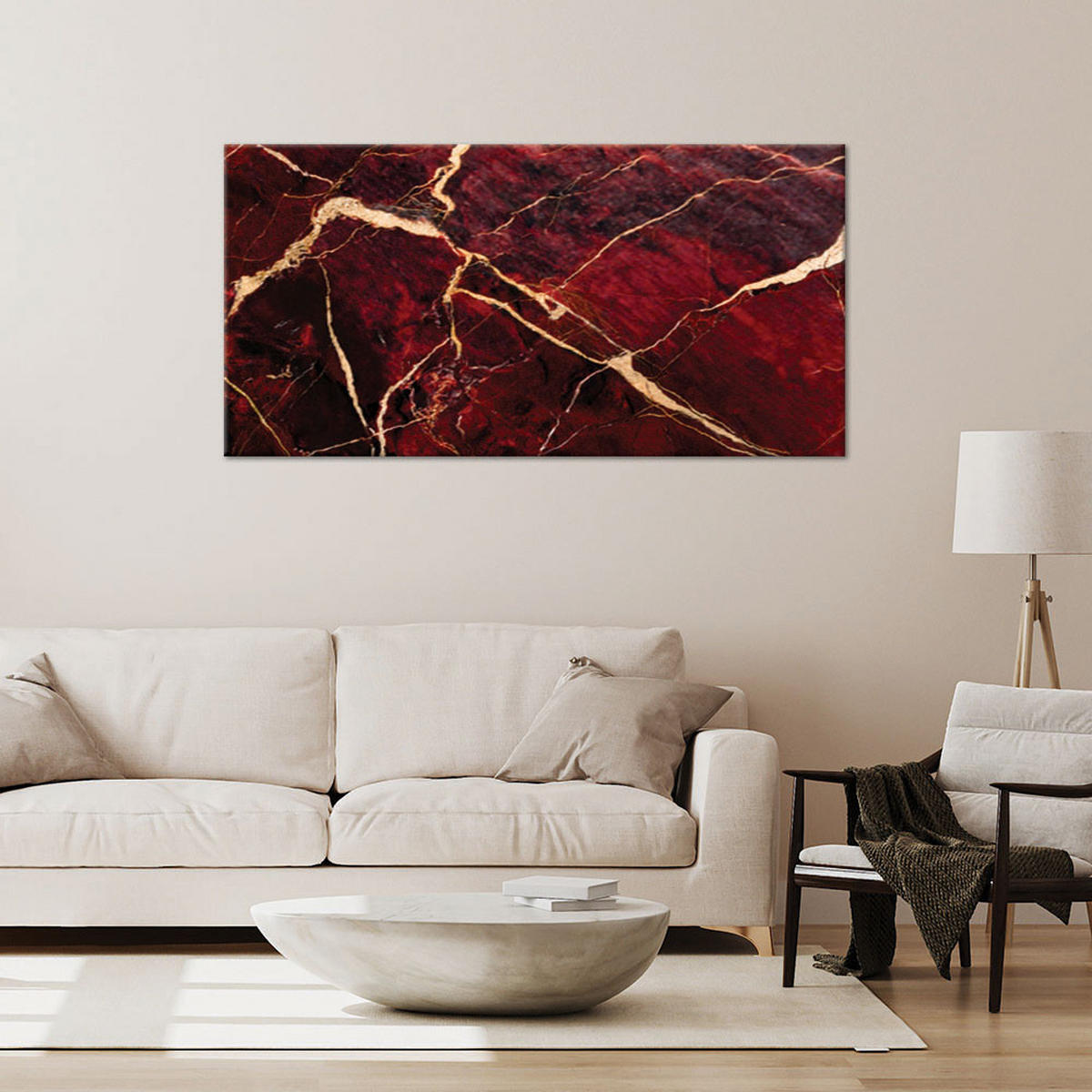 LEINWANDBILD Roter Marmor mit goldenem Loft-Stil 100x50cm - Rot, Textil (100/50cm) - Feeby