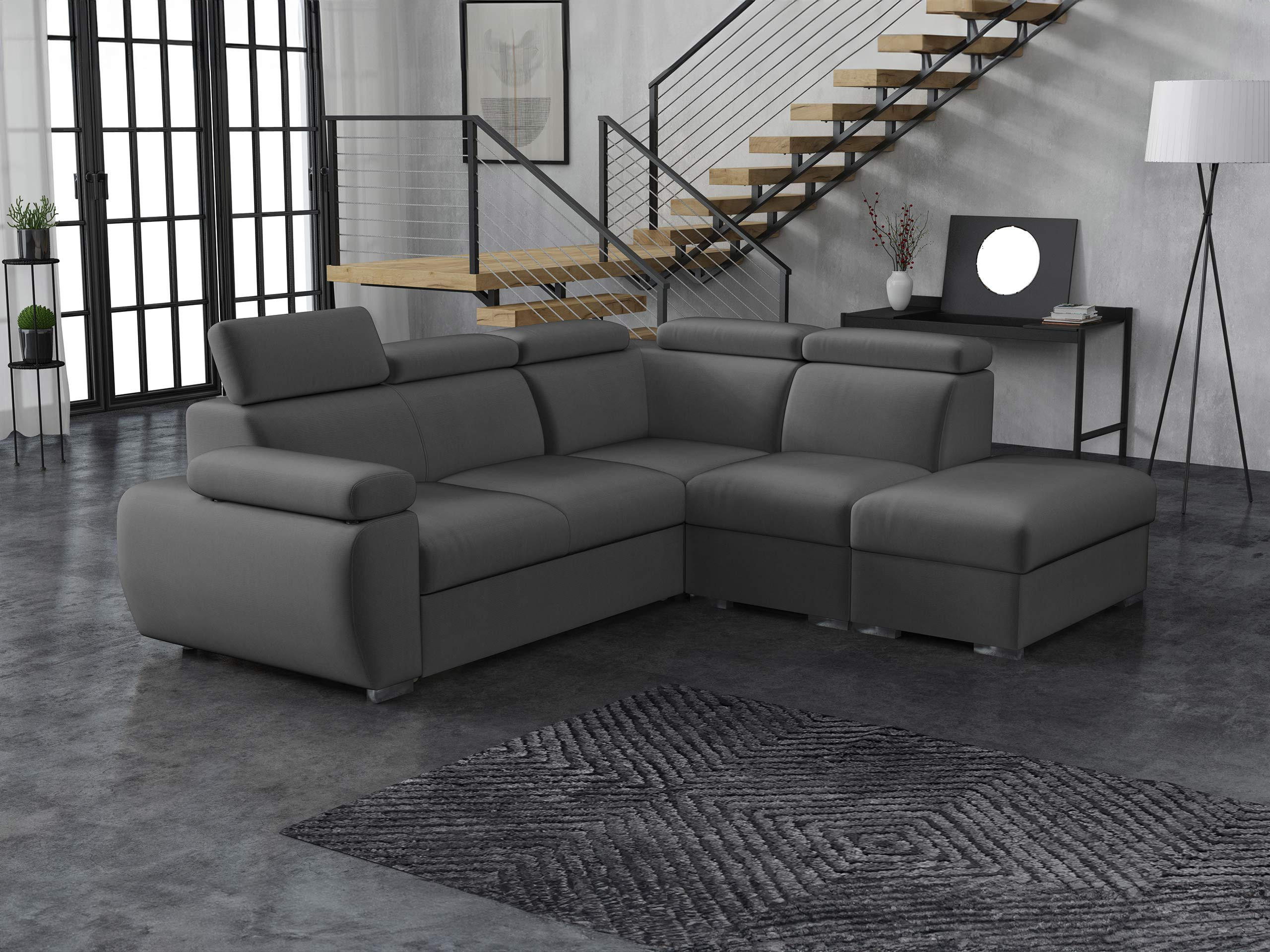 ECKSOFA Boston 2RR1P, Seite: Rechts 2R+R+1P(65)+PUFAP - Silberfarben/Grau, Holz/Textil (260/230cm) - MIRJAN24