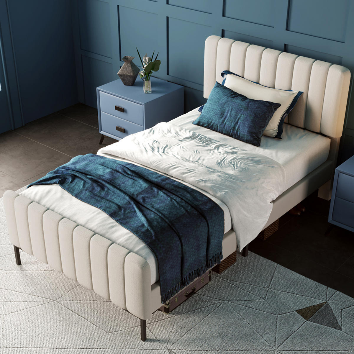 POLSTERBETT 90/200 cm Grau-Beige mit höhenverstellbarem Kopfteil - Grau, Textil (90/200cm) - OKWISH