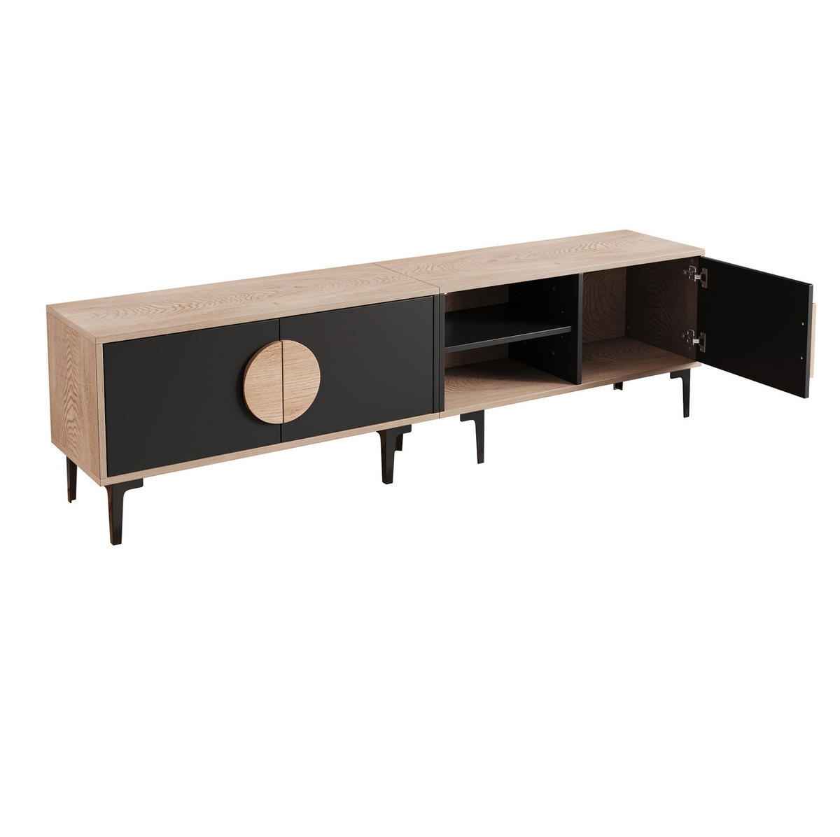 TV-LOWBOARD 180/35/49 cm Eiche-Schwarz aus Spanplatte mit 3 Türen - Schwarz, Holzwerkstoff (180/49/35cm) - OKWISH