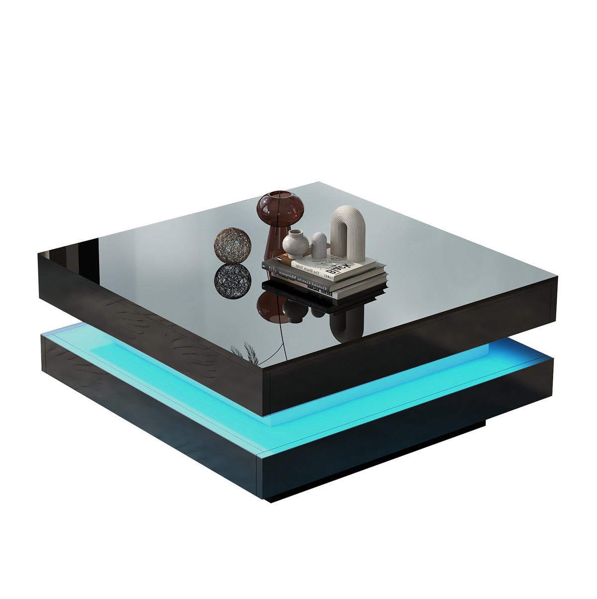 COUCHTISCH 70/70/36 cm Schwarz mit LED-Beleuchtung und Bluetooth-App-Steuerung - Schwarz, Holzwerkstoff (70/70/36cm) - OKWISH