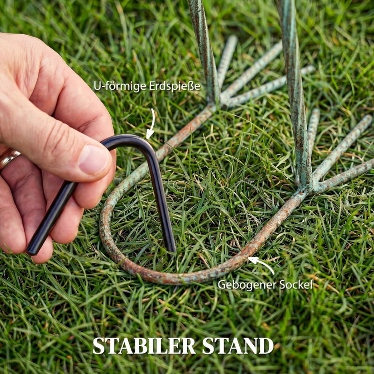 REIHER Gartenfigur aus Metall Antik-Bronze 27x20x88 cm - Grün, Metall (20/88/27cm) - Modfu