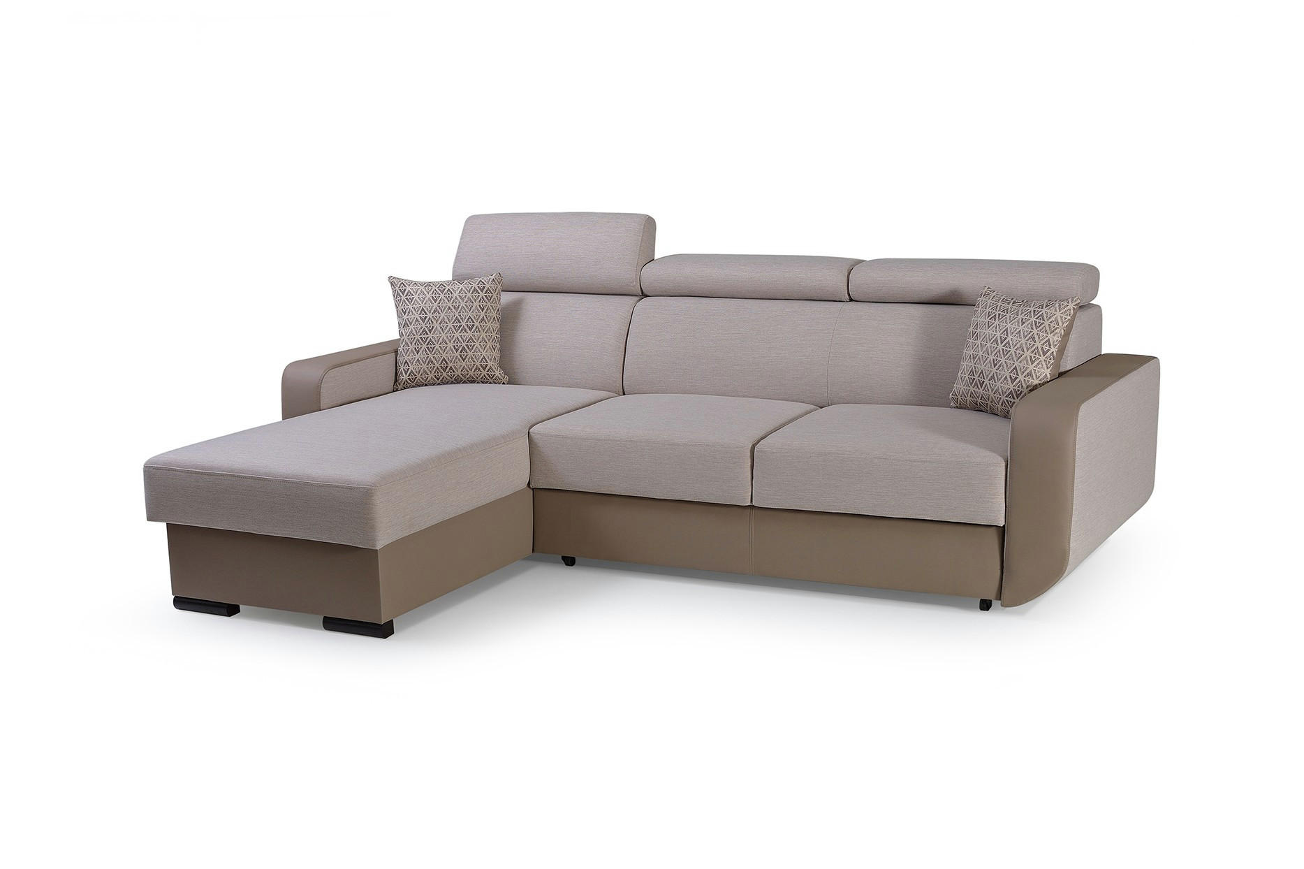 ECKSOFA PALAZZO Beige Geflochtener Stoff mit Schlaffunktion - Beige, Holz (236/165cm) - MASSENO