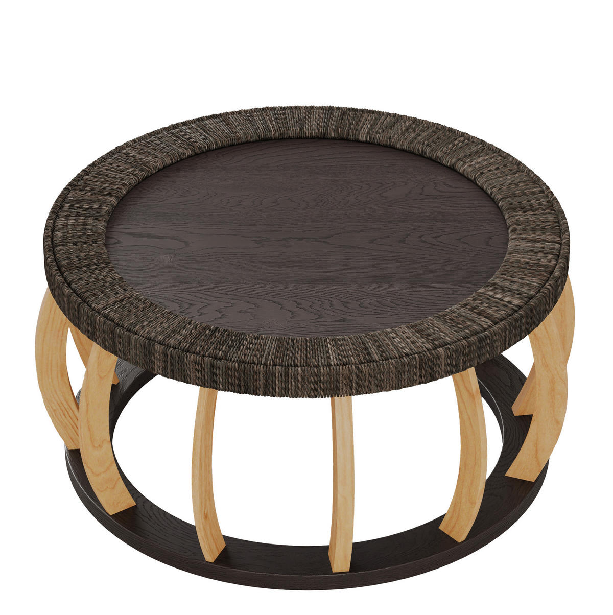 COUCHTISCH 90/90/43 cm schwarzbraun aus Massivholz und MDF mit Rattan-Optik - Schwarz, Holzwerkstoff (90/90/43cm) - OKWISH