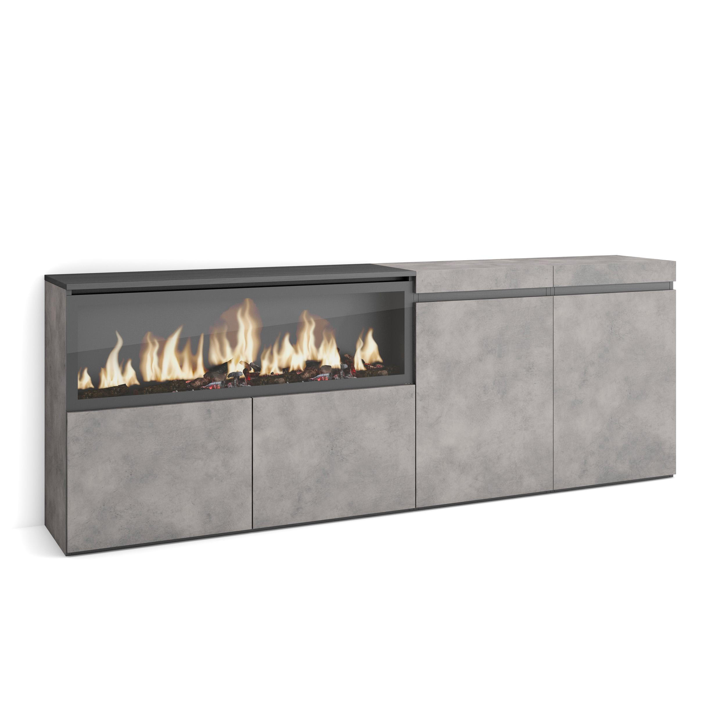 SIDEBOARD Highboard, Elektrokamin XXL, zementgrau, 208/35/75cm - Grau, Holzwerkstoff (208/75/35cm) - Skraut Home