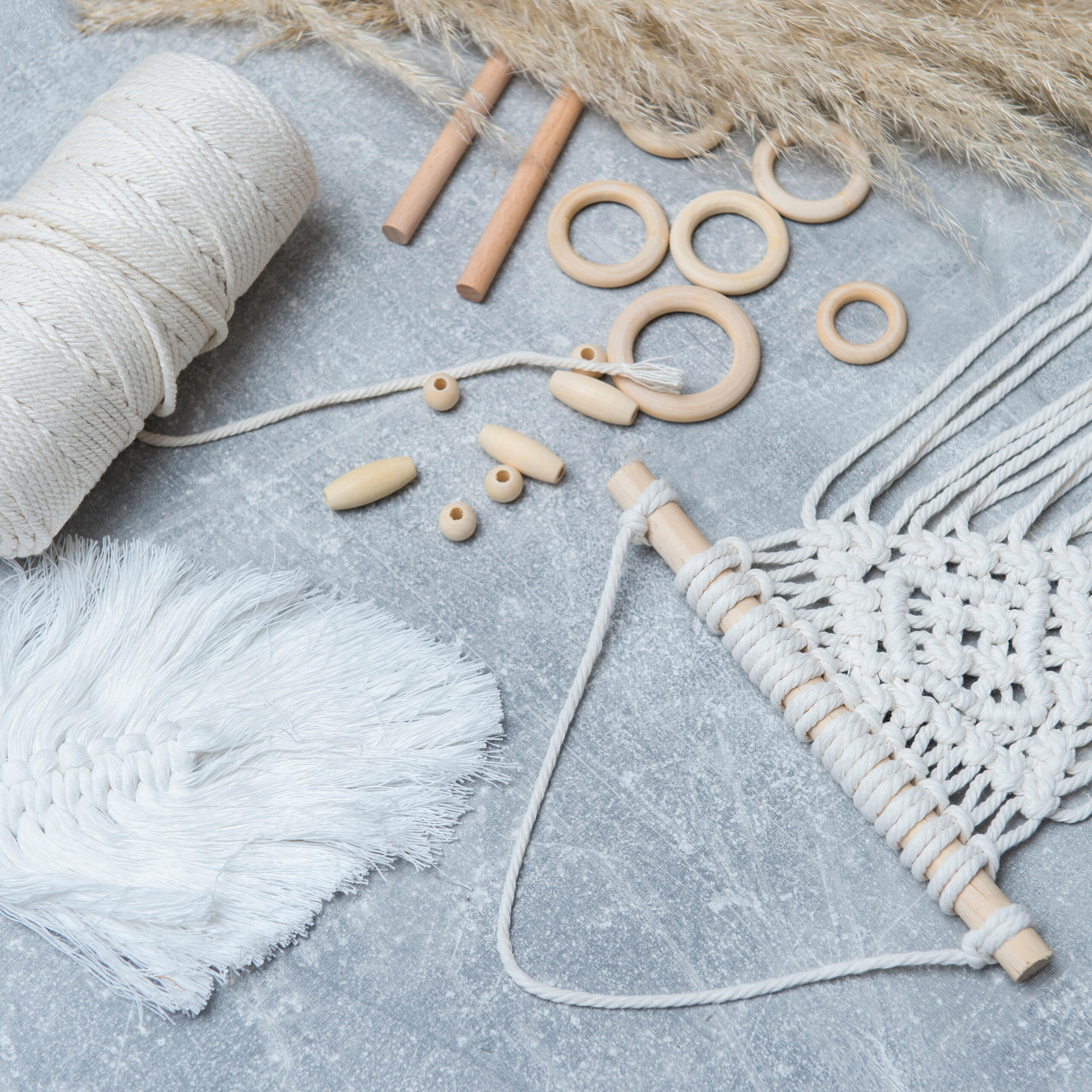 74-TLG.MAKRAMEE-SET - Multicolor, Holz/Textil (10009/0.3/0.3cm) - Relaxdays