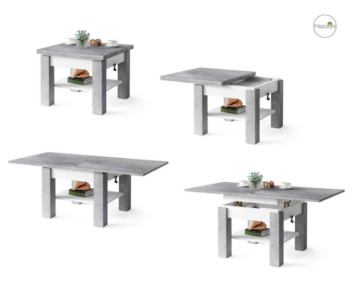 COUCHTISCH quadratisch aufklappbar höhenverstellbar 70/75/69 cm - Hellgrau/Weiß, Holzwerkstoff (75/70/57cm) - designimpex