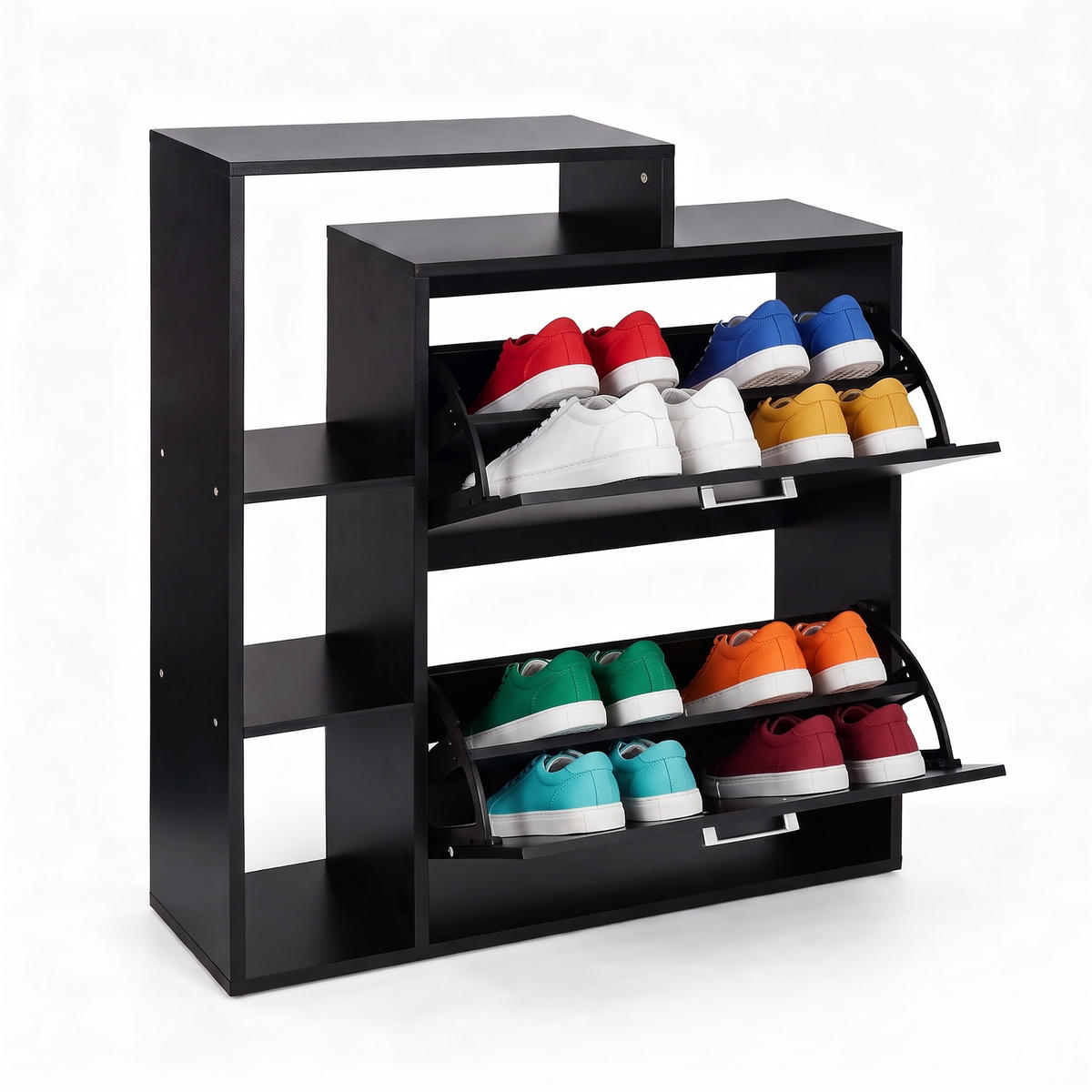 SCHUHSCHRANK Schwarz industriell 2 Klappen 90x80x23,5 cm - Schwarz, Holzwerkstoff/Kunststoff (80/90/23.5cm) - Relaxdays