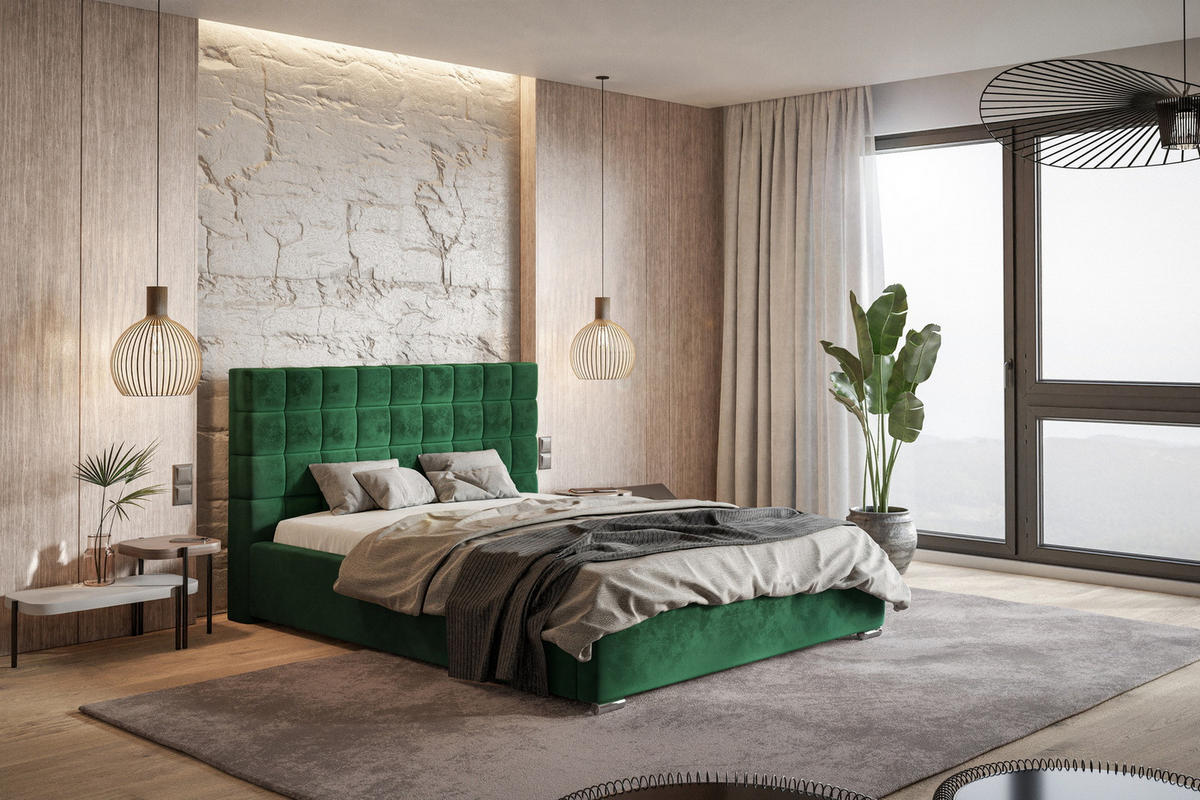 POLSTERBETT 160x200 mit Bettkasten Noris, Samtstoff, Grün - Grün, Holz/Textil (160/200cm) - Emporius