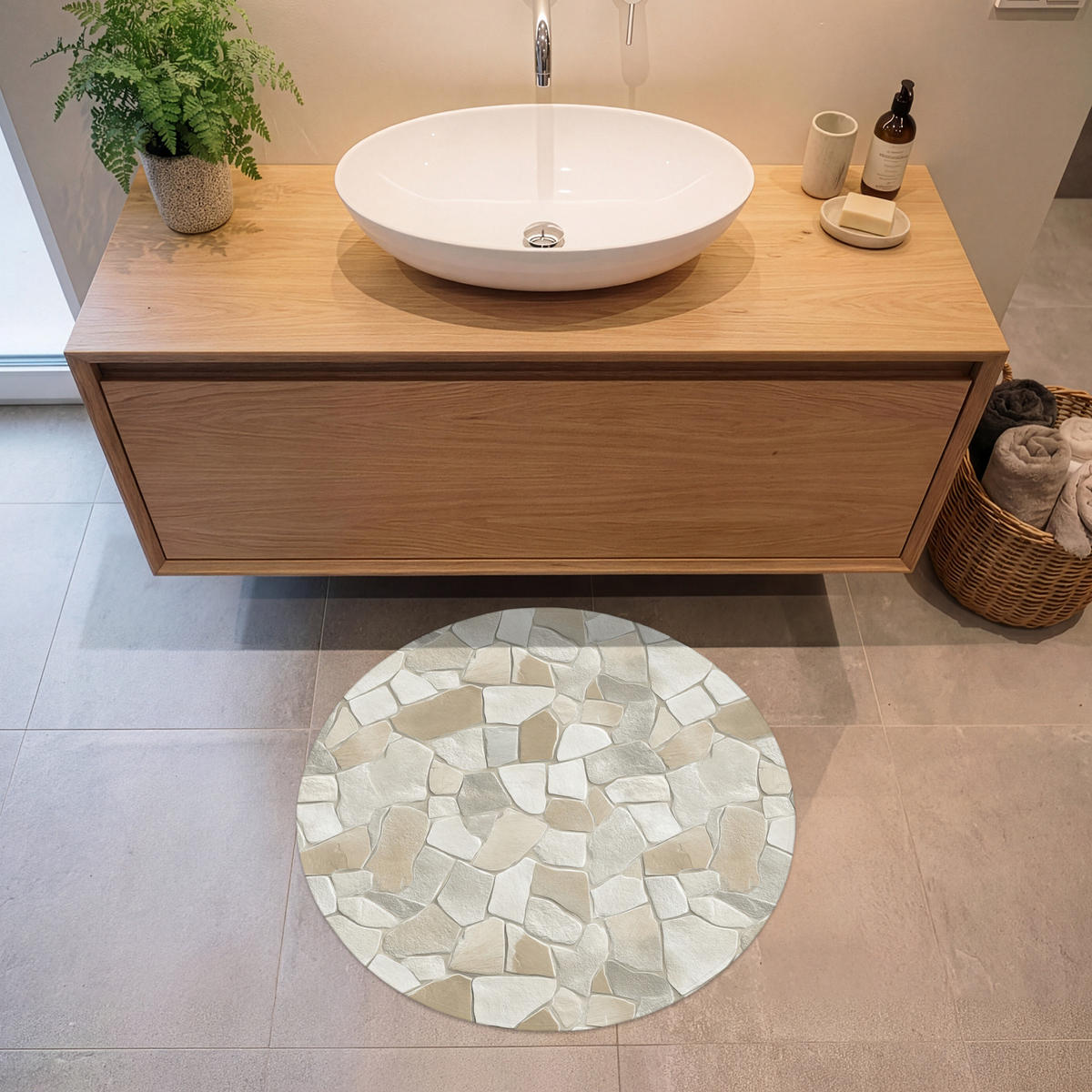 KÚPEĽŇOVÁ PREDLOŽKA Mozaika - Kamienky - béžová 70x70 cm - krémová/béžová, textil/plast (70/70cm) - OnlyWow
