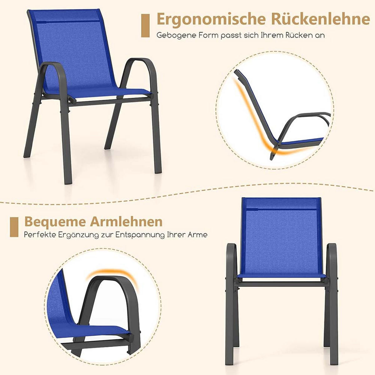 GARTENSTÜHLE Blau(4-teilig) - Blau, Metall (70/84/56cm) - COSTWAY