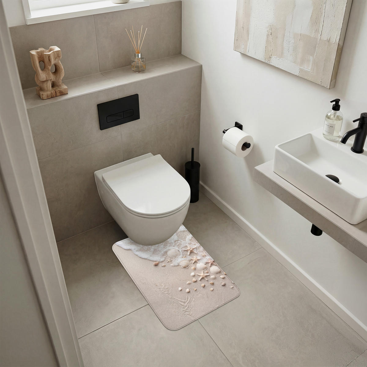 WC-VORLEGER Muscheln - Seesterne - Strand WC Teppich 40x60 cm - Sandfarben, Kunststoff/Textil (40/1cm) - OnlyWow