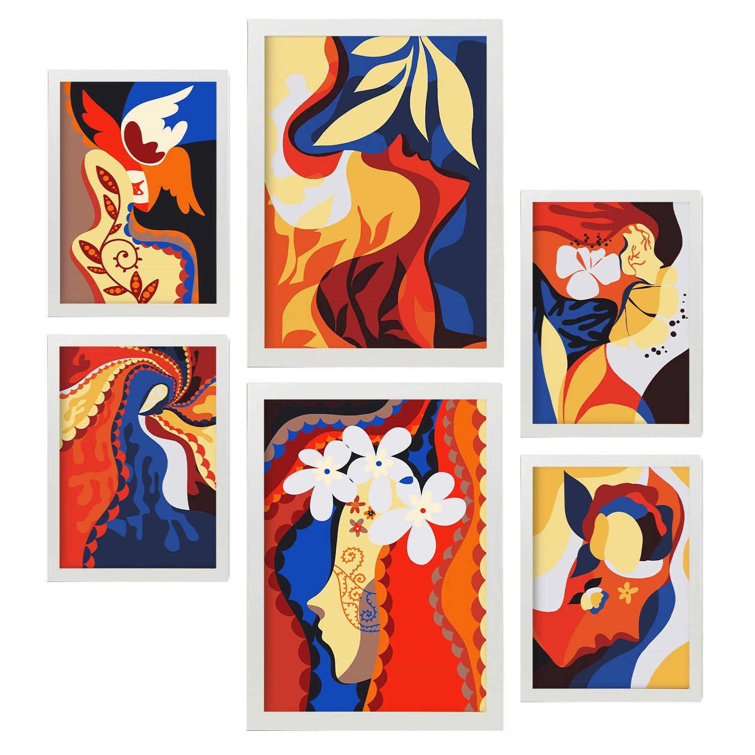 POSTER Set Mit 6 Zierliche Collage In Weibliche Zusammenfassung Ästhetische Dekorative Gemälde Für Ihr Wohnzimmer Zuhause A3 & A4 Weißer Rahmen - Weiß, Papier (29/3cm) - Nacnic
