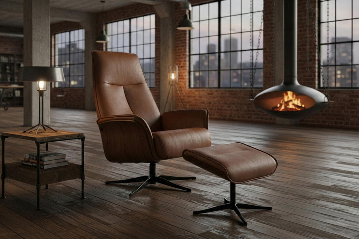 RELAXSESSEL FERREIRA Braun Leder Relaxfunktion - Schwarz/Braun, Leder/Metall (78/106/84cm) - KAWOLA