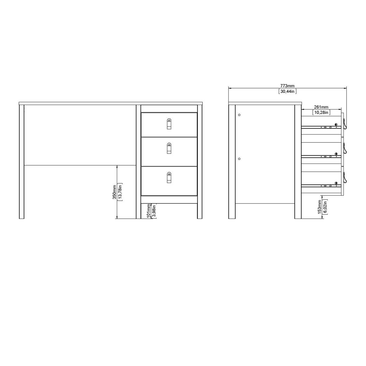 SCHREIBTISCH mit 3 Schubladen barcelone 120,4/48/76,5 cm - Weiß, Holzwerkstoff (120.4/48/76.5cm) - Calicosy