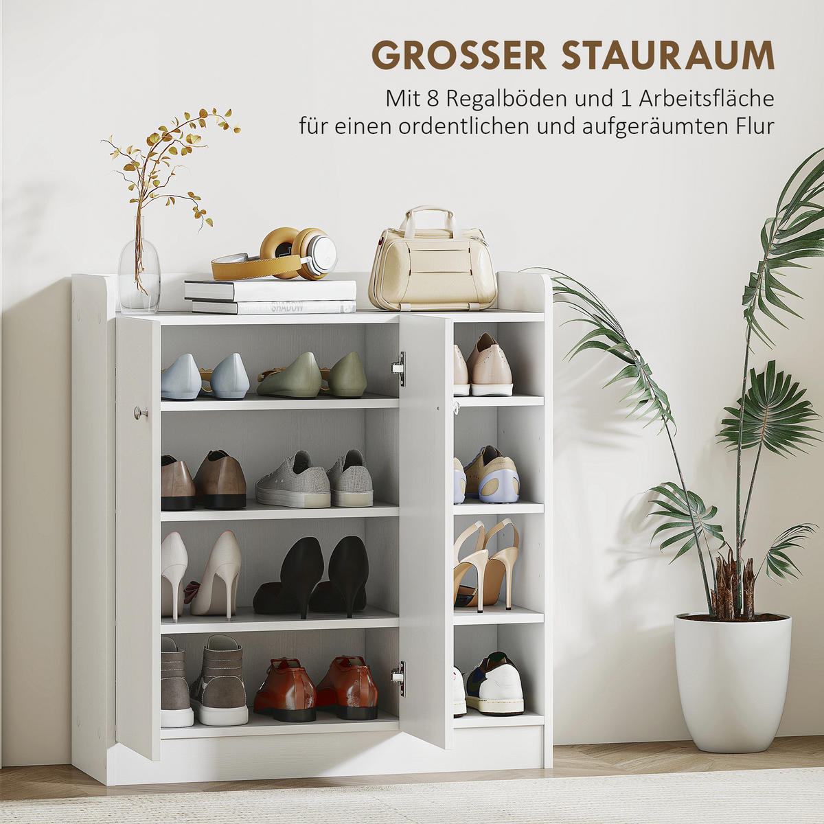 SCHUHSCHRANK DE-09674 4 Regale, 1 Schrank Weiß - Weiß, Holzwerkstoff (83/90/30cm) - ComfortXL