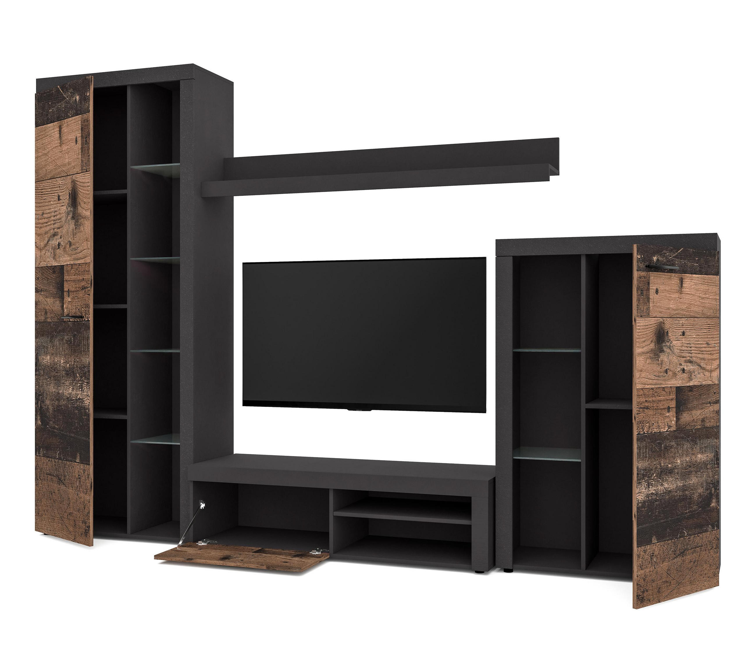 WOHNWAND Spacoro Grau, Matera Oldwood 270/190/41 cm Wohnwand Modern ohne LED - Dunkelgrau/Bronzefarben, Holzwerkstoff/Kunststoff (270/190/41cm) - AX Living