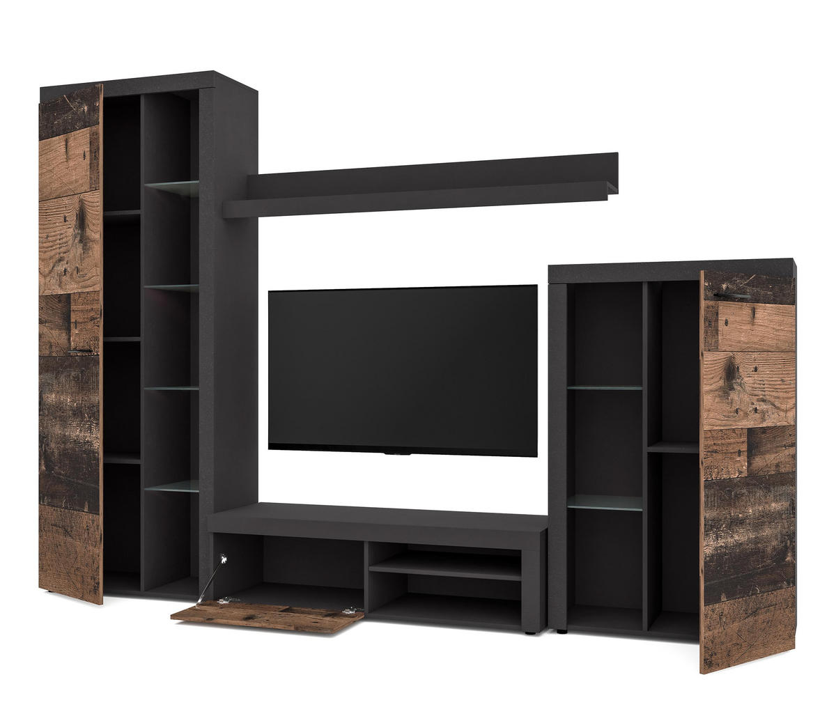 WOHNWAND Spacoro Grau, Matera Oldwood 270/190/41 cm Wohnwand Modern ohne LED - Dunkelgrau/Bronzefarben, Holzwerkstoff/Kunststoff (270/190/41cm) - AX Living