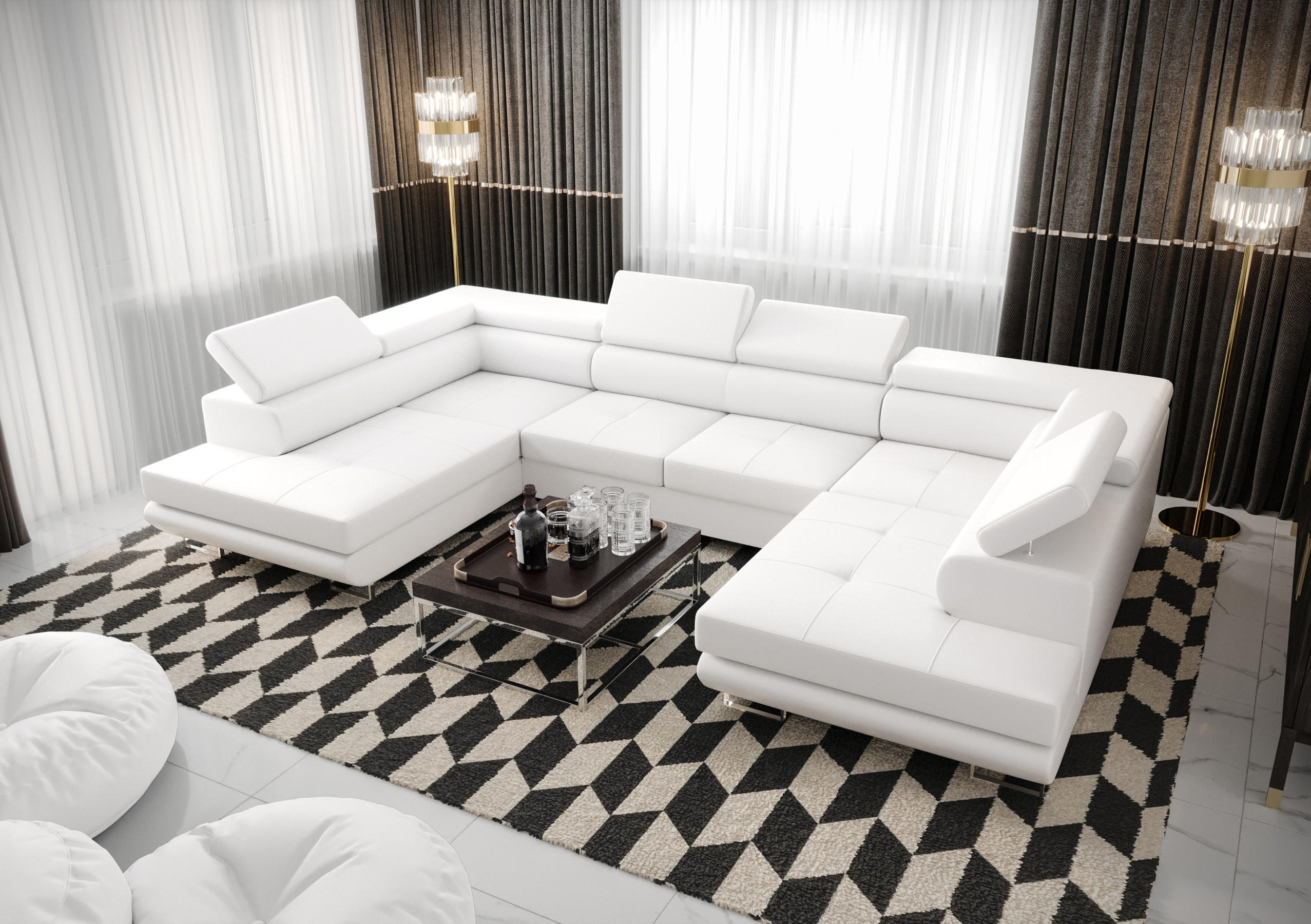Thumbnail - O-Sofa Wohnlandschaft, Weiß, Textil, 3-Sitzer, 342x89x202 cm, Wohnzimmer, Sofas & Couches, Wohnlandschaften, Wohnlandsch...
