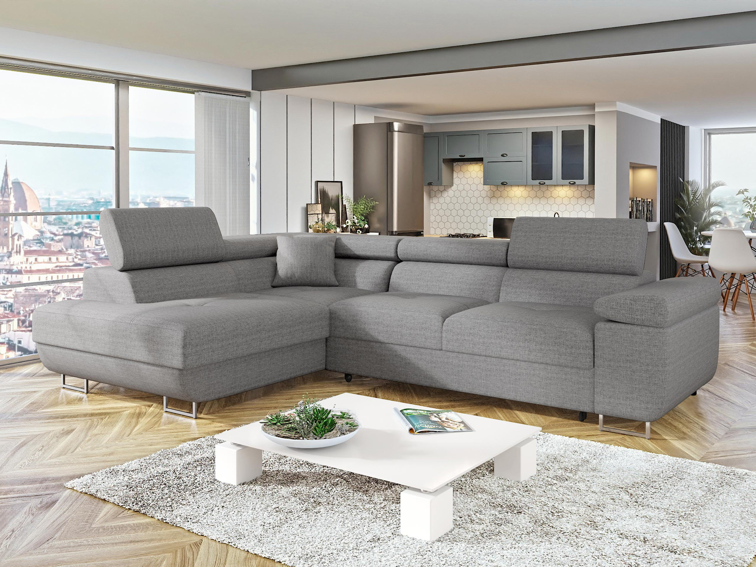 ECKSOFA Torezio, Seite: Links - Hellgrau, Holz/Textil (274/203cm) - MIRJAN24