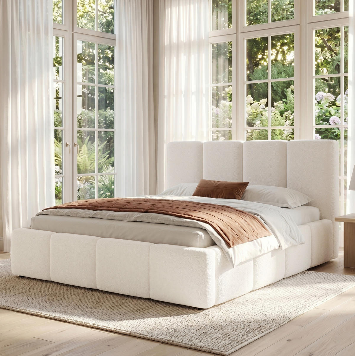 POLSTERBETT 180/200 cm Beige aus Bouclé mit Lattenrost - Beige, Textil - OKMYHOME