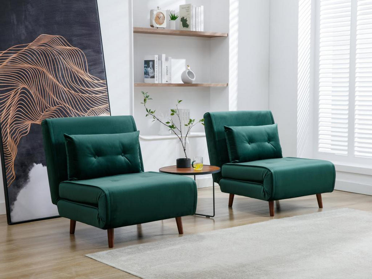 SESSEL mit Schlaffunktion - Samt - Tannengrün - URIBIA - Grün, Textil (91/81/77.5cm) - Vente-Unique