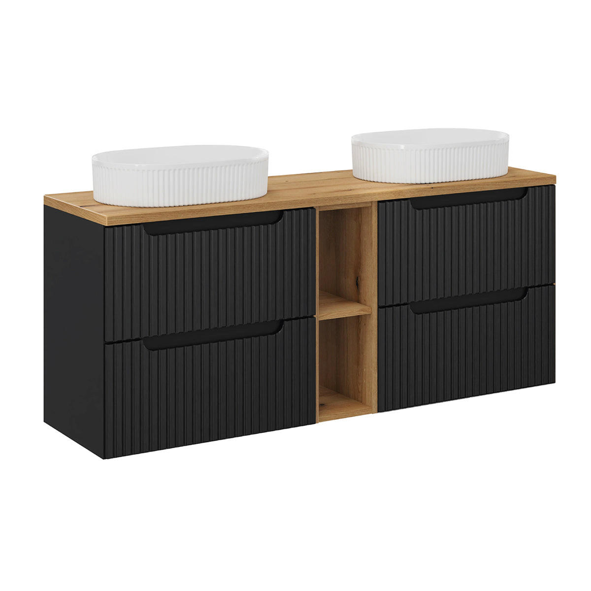 DOPPELWASCHTISCH 140.4cm Riva Schwarz und Holz - Schwarz, Holzwerkstoff (140.4/59/40cm) - Petits-meubles