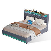 POLSTERBETT 180/200 cm Beige mit LED-Lichtleiste und USB-Anschlüssen - Beige, Holzwerkstoff (180/200cm) - OKWISH