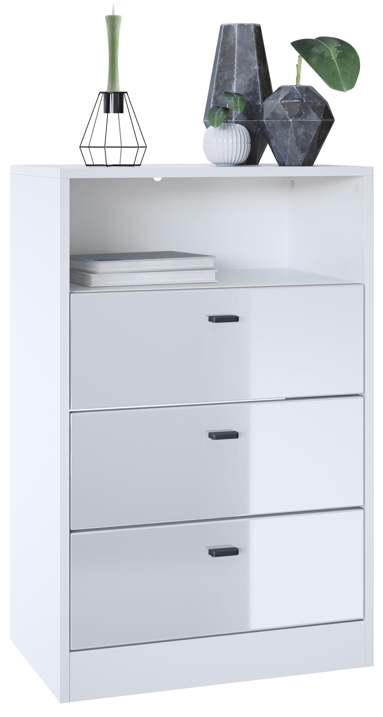KOMMODE Pino Fronten in Weiß Hochglanz - Weiß Hochglanz, Holzwerkstoff (56/86.5/36cm) - Vladon