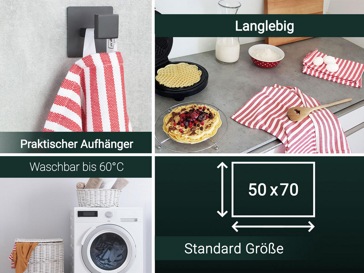 GESCHIRRTÜCHER, 5er-Set, 50x70 cm, 100% Baumwolle, Rot - Rot, Textil (50/70cm) - Zollner