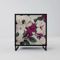 SIDEBOARD FLOWERET DREAM, Schwarz, 57,5x42x67,5 cm, Schwarze Metall-Rahmenfüße - Multicolor/Schwarz, Holzwerkstoff/Metall (57.5/67.5/42cm) - SpaceRebels
