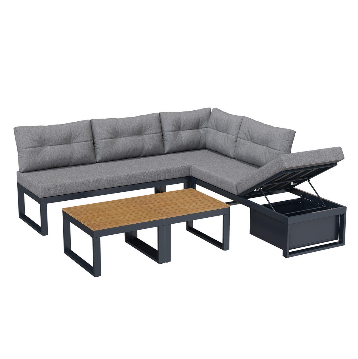 GARTENMÖBELSET 191,5/191,5/79 cm grau aus Polyester und Eisen mit Stauraum und Liegefunktion - Grau, Textil - OKWISH