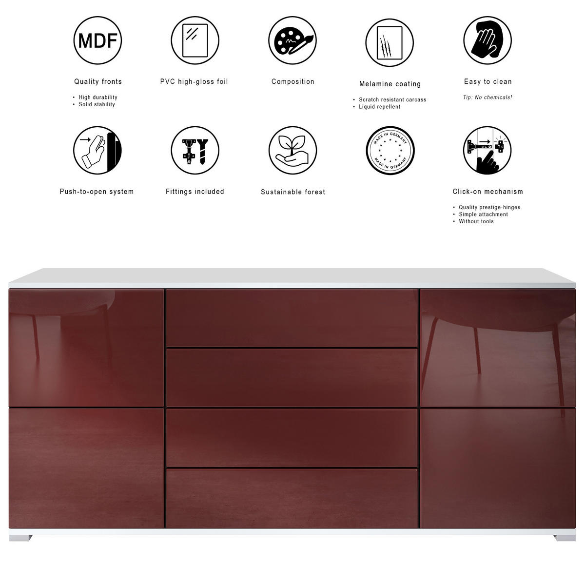 SIDEBOARD Rova Graphit Seidenmatt - Graphitfarben, Holzwerkstoff (166.5/75.5/35cm) - Vladon