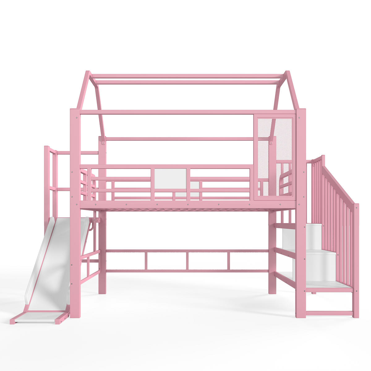 HOCHBETT 140/200cm mit Rutsche, LED/Treppe, Metall, Rosa - Rosa, Metall (140/200cm) - LVHOM