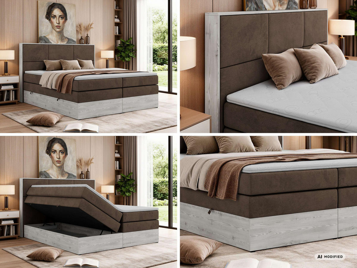POSTEL BOXSPRING DELNOR KING 200/200 - Hnědá Samet - Topper Visco - H4 - černá/hnědá, textil/plast (200/200cm) - MKS