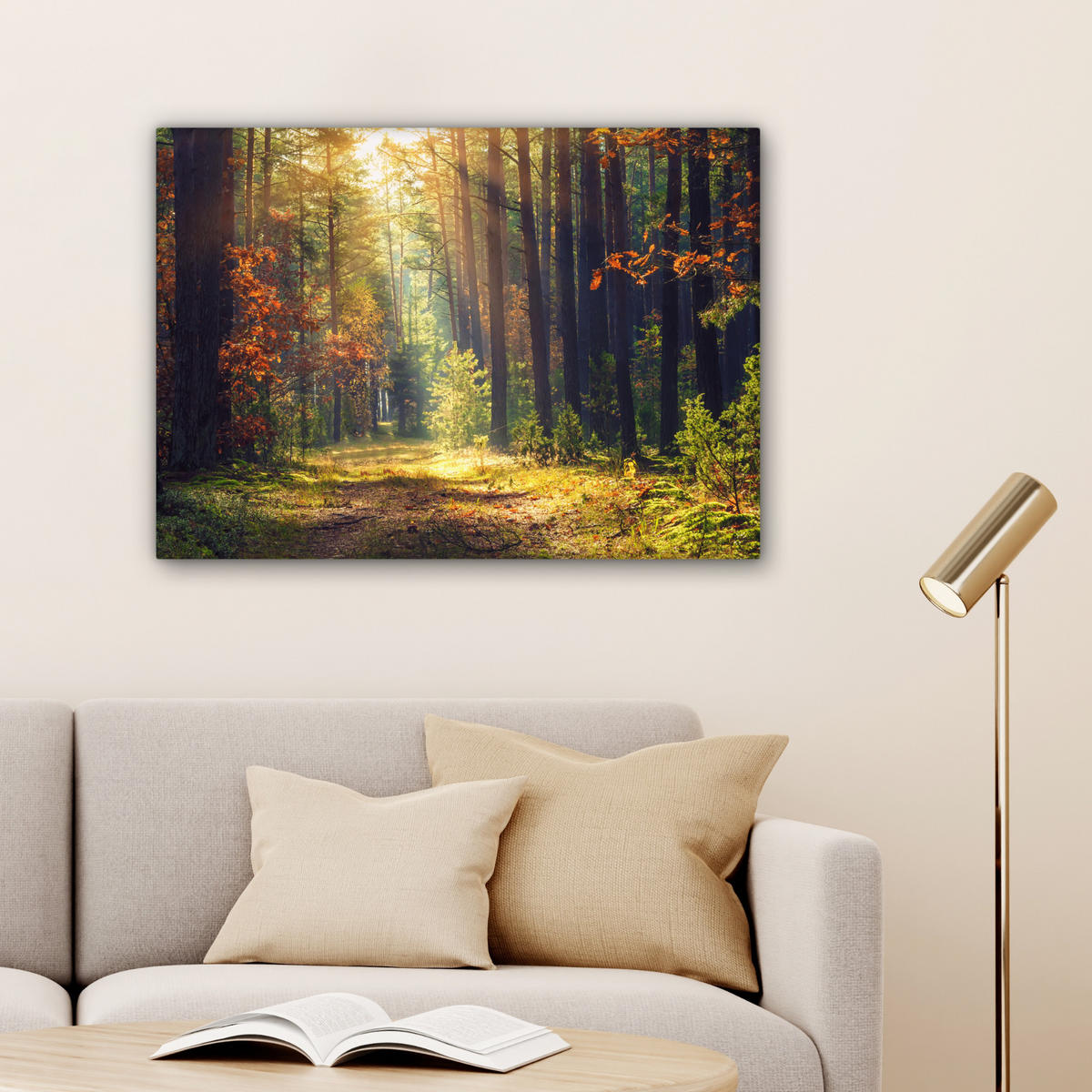 LEINWANDBILD Wald - Herbst - Bäume Wandbilder 80x60 cm - Dunkelgrün, Textil (80/60cm) - MuchoWow