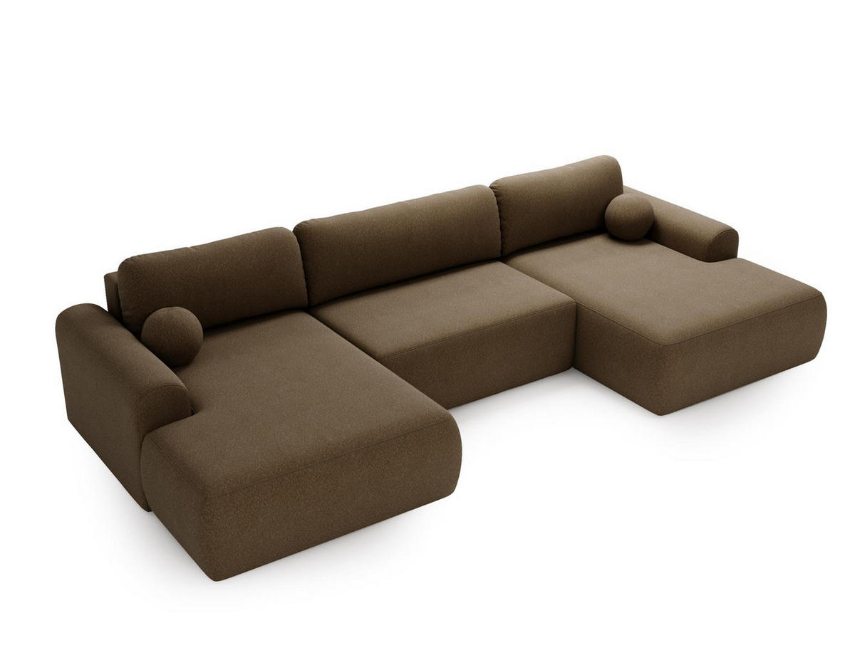 WOHNLANDSCHAFT Aurora Braun, mit Schlaffunktion in Lambi Stoff - Braun, Holzwerkstoff/Textil (344/92/177cm) - Bettso